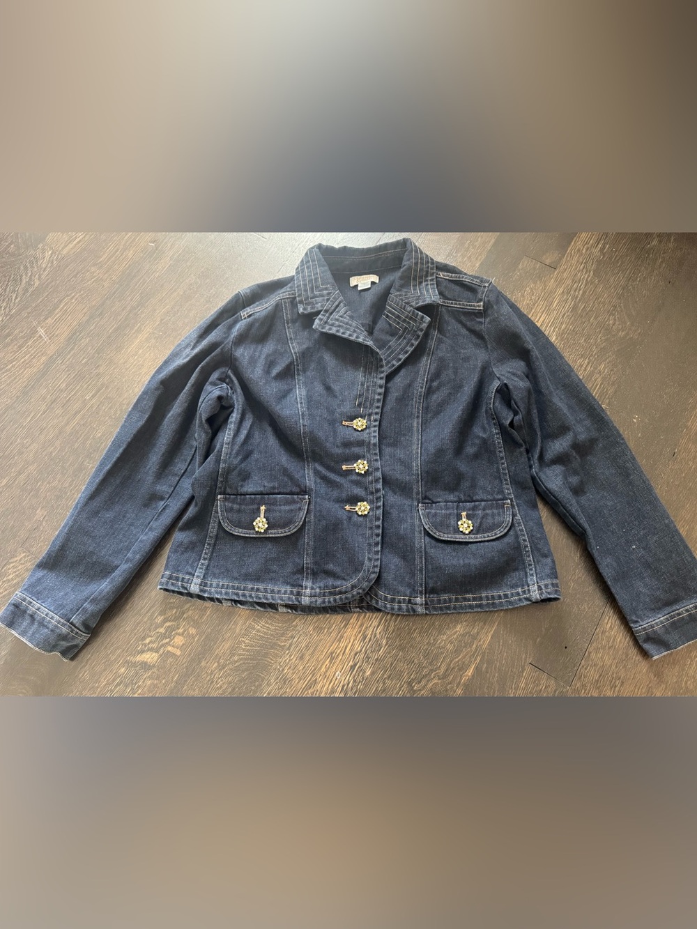 Christopher & Banks Navy Denim Blazer with Decorative Buttons